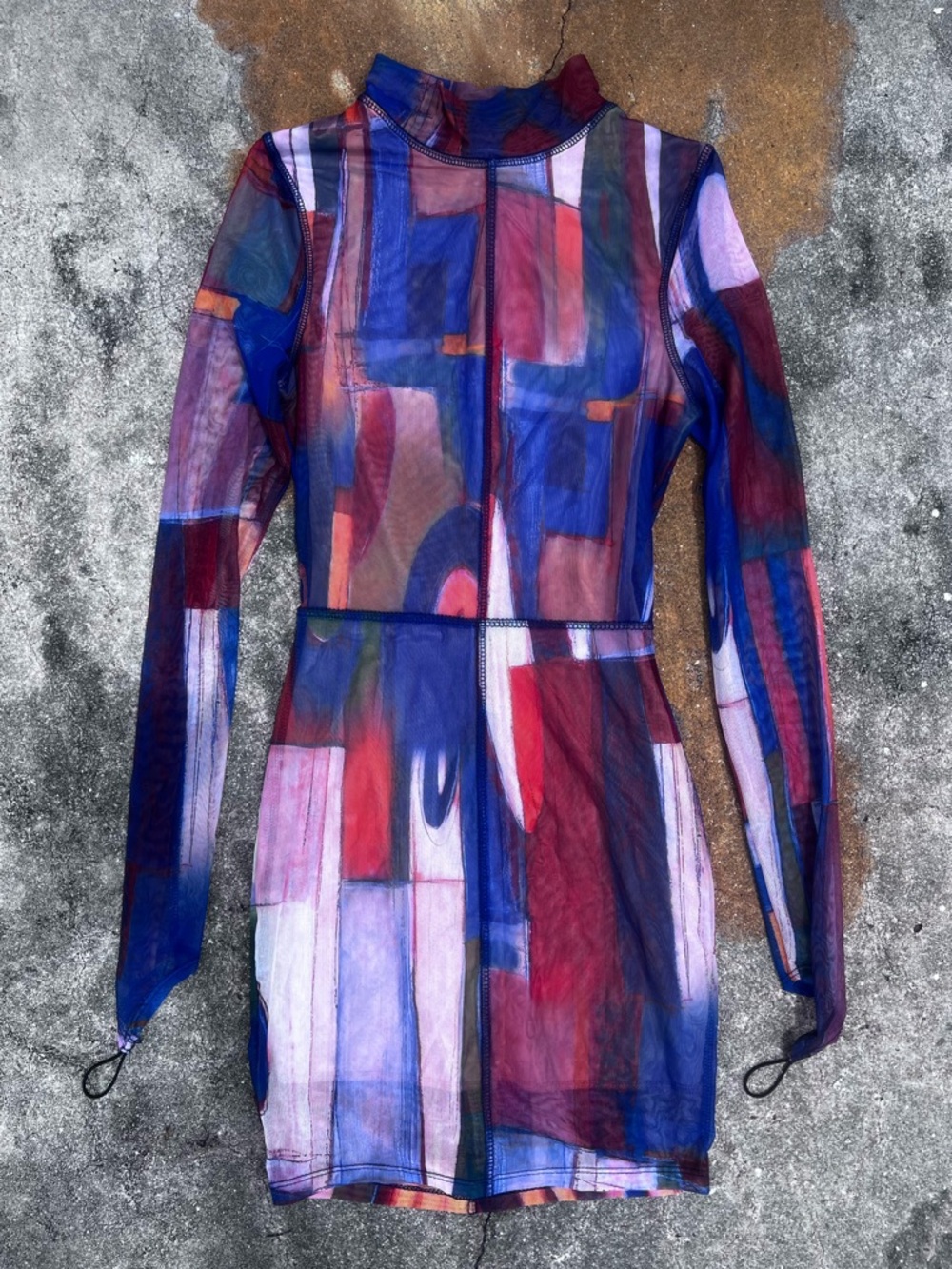 Multicolor Abstract Print Long Sleeve Mini shift Dress Extra SMALL - Picture 2 of 9
